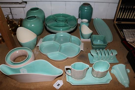 Pair of Poole Pottery Celadon vases and a quantity of Sylvan and other ware